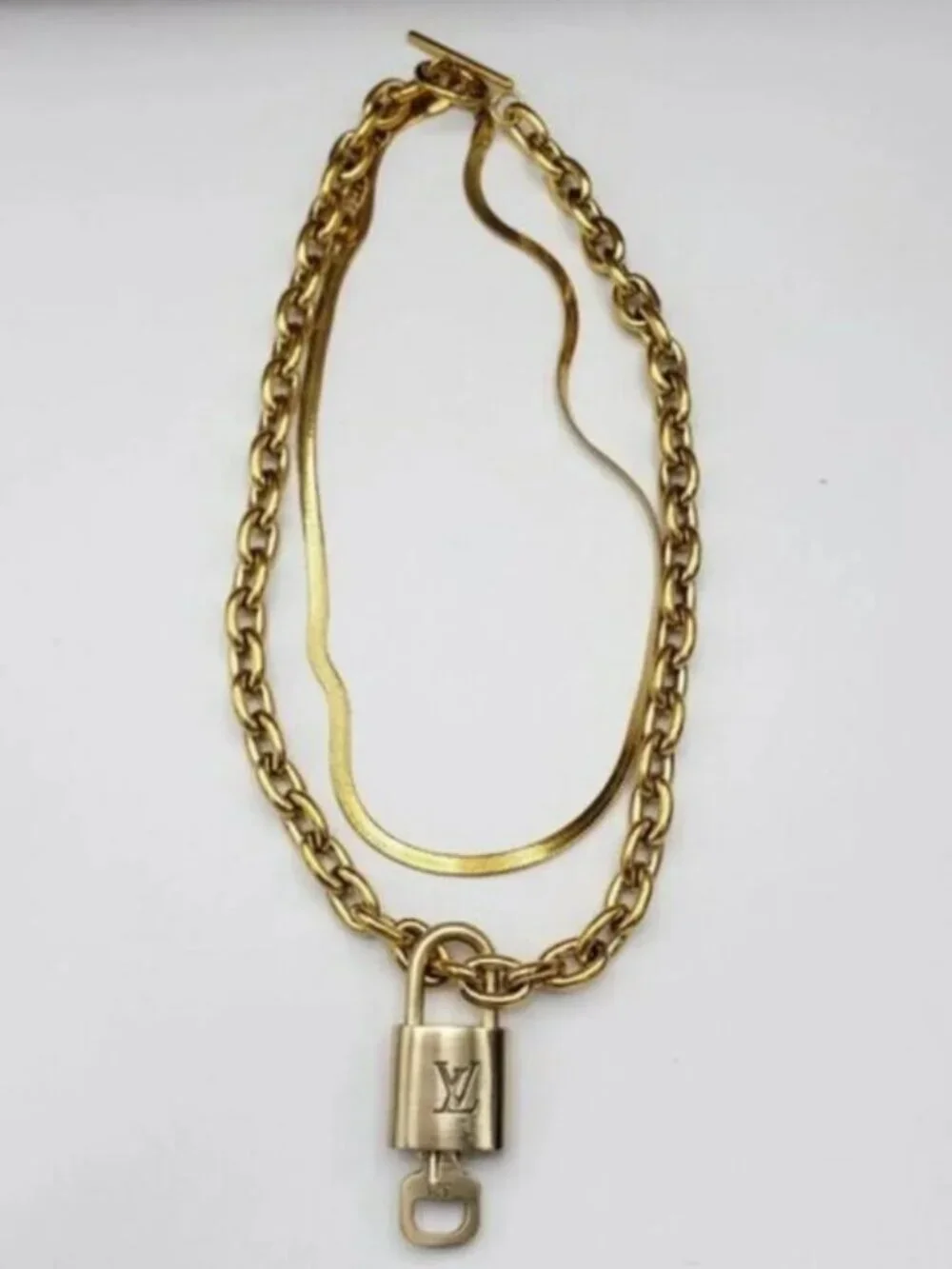 Authentic Louis Vuitton Padlock w/unbranded 18k GoldPlated stainless DoubleChain